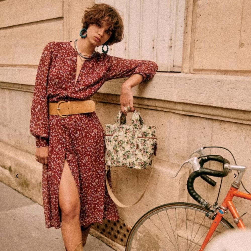 Sezane ALIX DRESS Burgundy Flowers